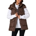 thumbnail image 1 of CHALECO INSPIRADOR CHIC para Mujer Abrigo de Invierno con Capucha, Cierre de Cremallera, Largo Medio, Sin Mangas, Acolchado, Talla M, Color Café, 1 of 6