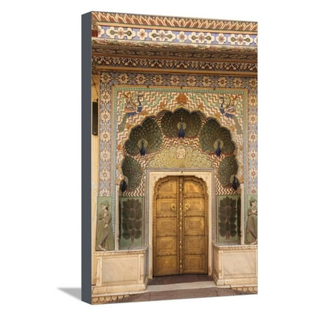 - India, Rajasthan, Jaipur, Peacock Door at City Palace Stretched Canvas Print Wall Art By Alida Latham