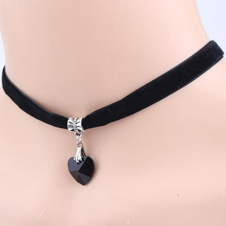 Handmade Striped Glass Necklace - Women Velvet Choker Necklace Handmade Heart Crystal Pendant Short Necklace