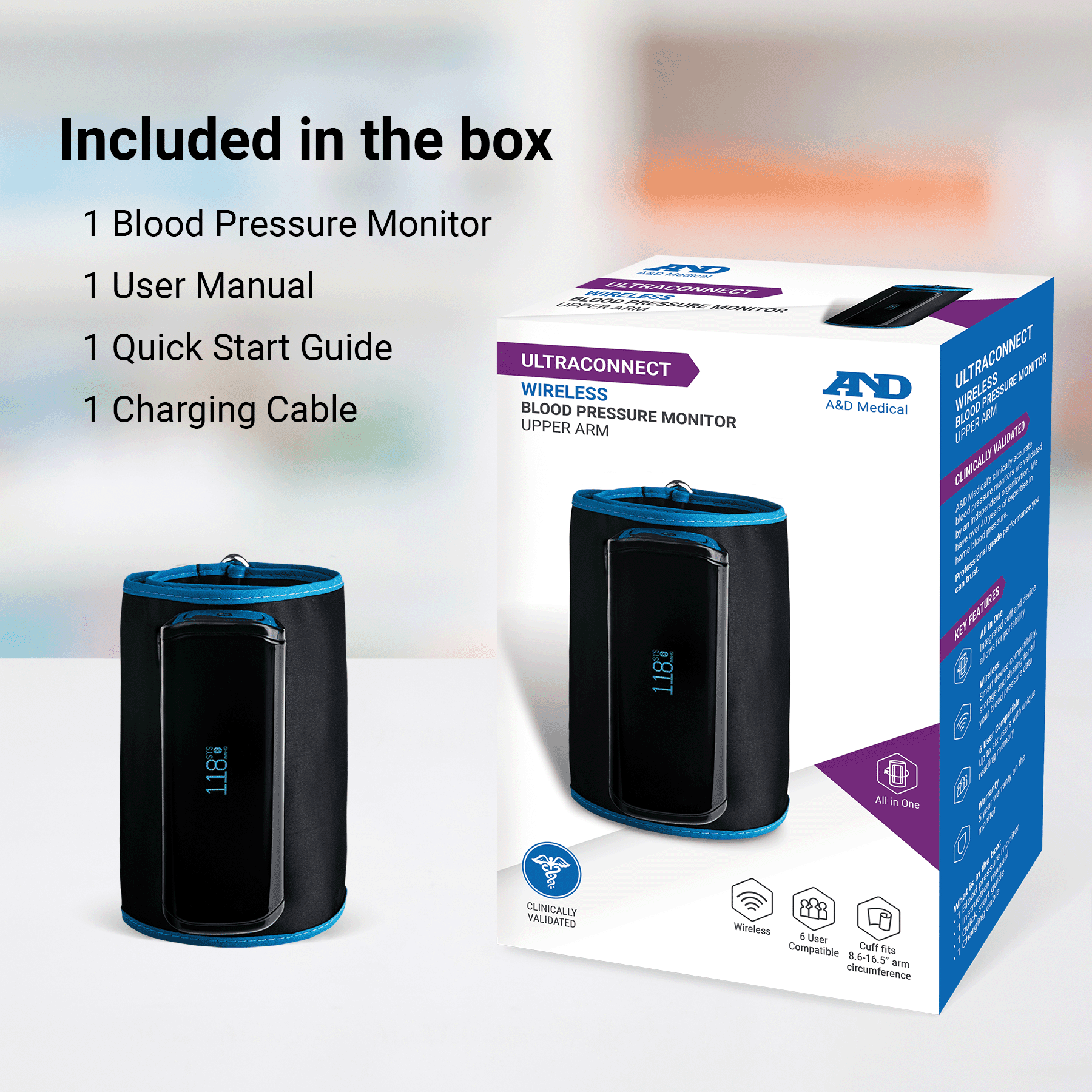 A&D Medical UltraConnect UA-1200BLE All-in-One Upper Arm Blood Pressure Monitor with Bluetooth