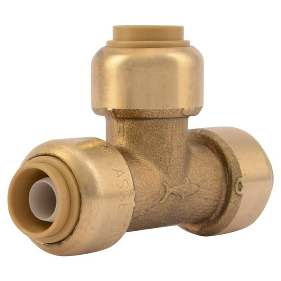 SharkBite Push Fit Tee Brass Fitting - Easy Installation - 3/8 In 1/2 In OD, Gold