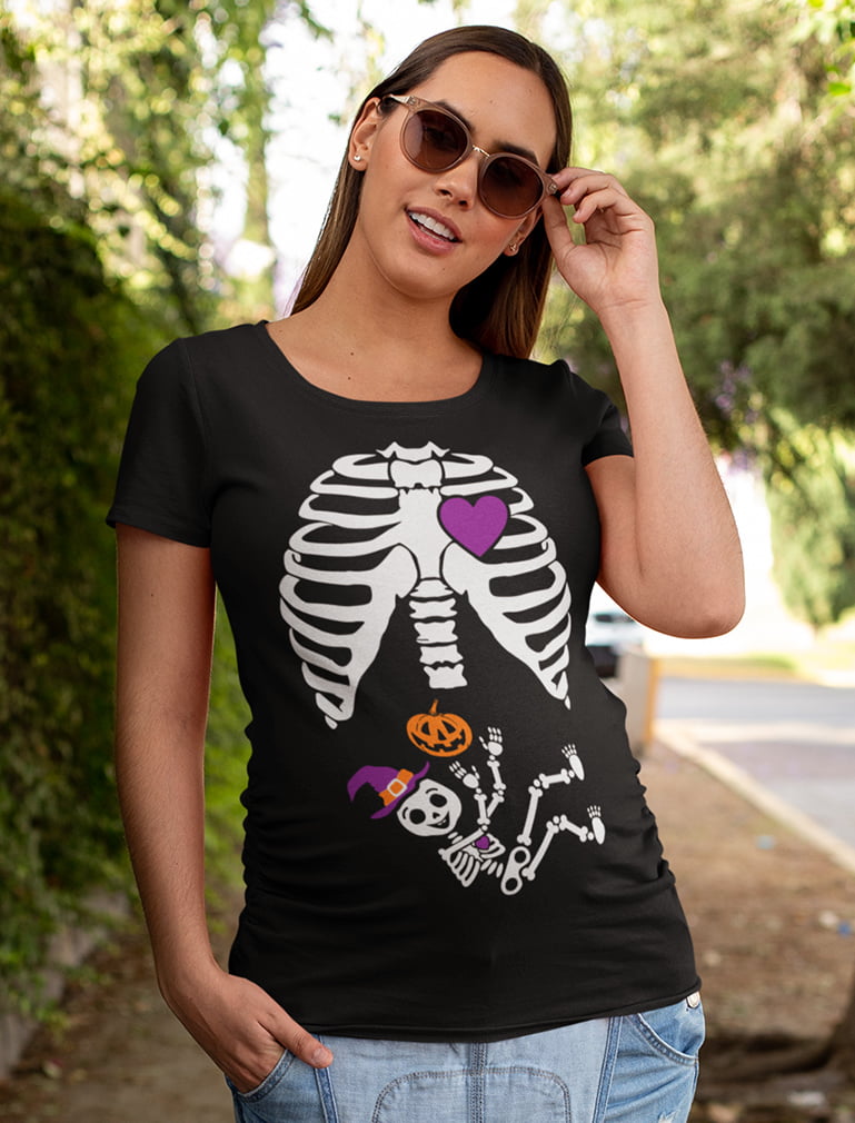 Halloween Funny Pregnancy Skeleton Mom Baby Shirt Pumpkin Maternity Tshirt 