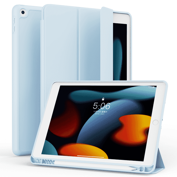 SZPSGC Case Compatible with iPad 10.2 Inch 2021/2020/2019, for iPad 9th/8th/7th Generation Case with Pencil Holder, Protective with Soft TPU Back, Auto Sleep/Wake Cover, Blue