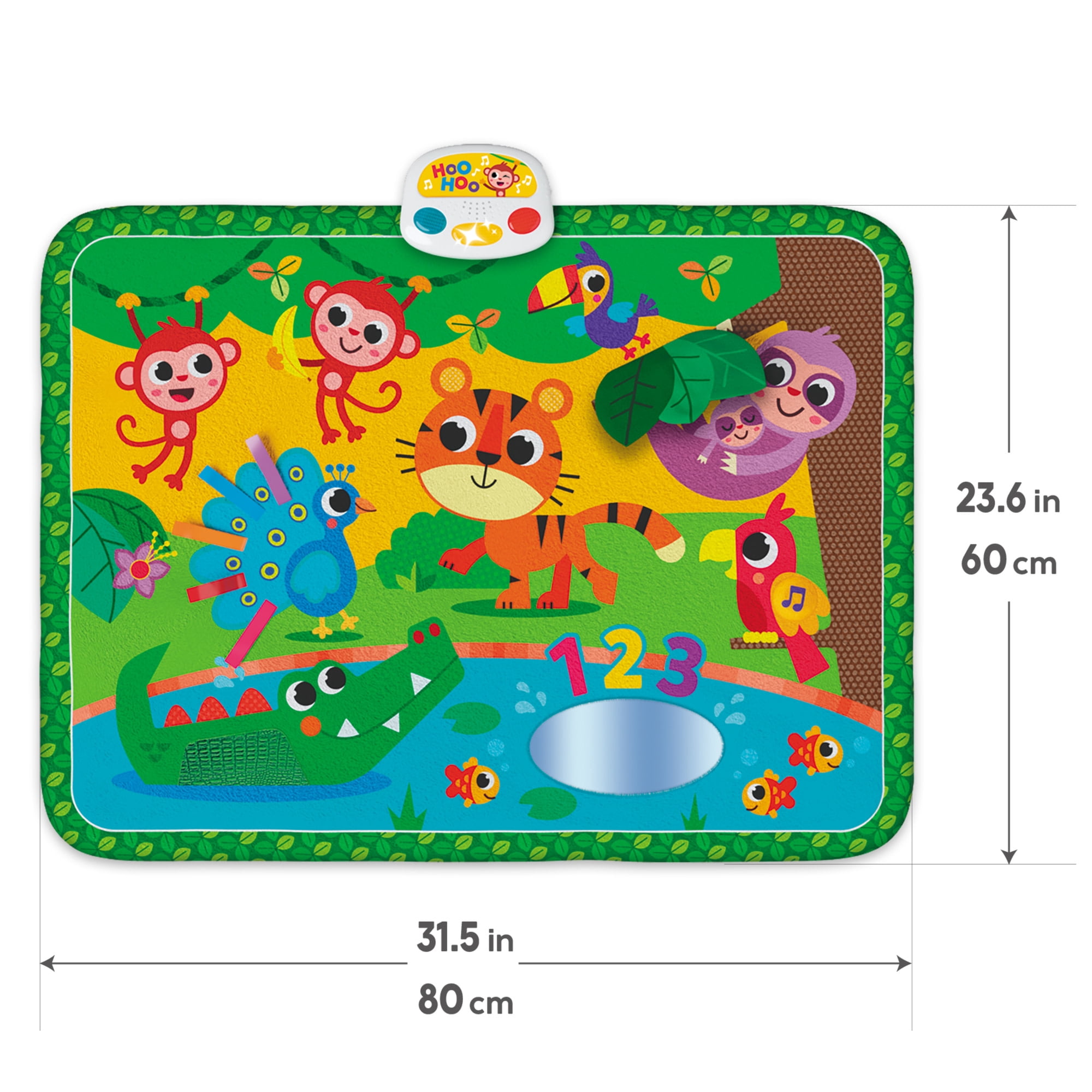 Kids Hits: Touch & Play Mat - Jungle Pals - 31.5 x 23.6" Sensory Floor Pad, Lights-Animal Sounds-Songs Module, Tactile Learning Toy, Baby-Toddler 6Mo+