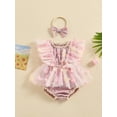 thumbnail image 2 of Nygoyerh 3M 6M 12M 18M Baby Girls Sweet Summer Romper Dress Butterfly Embellished Fly Sleeve Mesh Skirt Hem Bodysuit Newborn Infant Cute A-line Dress with Headband, 2 of 9