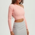 thumbnail image 6 of Fartey Cropped Sweater for Women One Shoulder Pullover Tops Fall Asymmetrical Neck Crop Sweater Slim Fit Solid Color Cable Knit Sweaters, 6 of 8