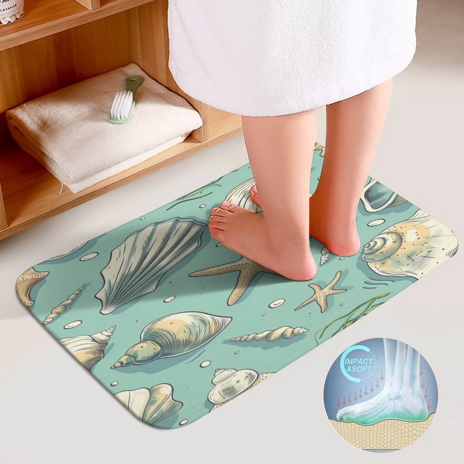 Beach Seashell Starfish 3 Piece Bath Rugs Mat Set, Flannel Mats, Machine Washable Carpets Mat for Bathroom Kitchen, Tub Toilet Contour Mat Lid Cover