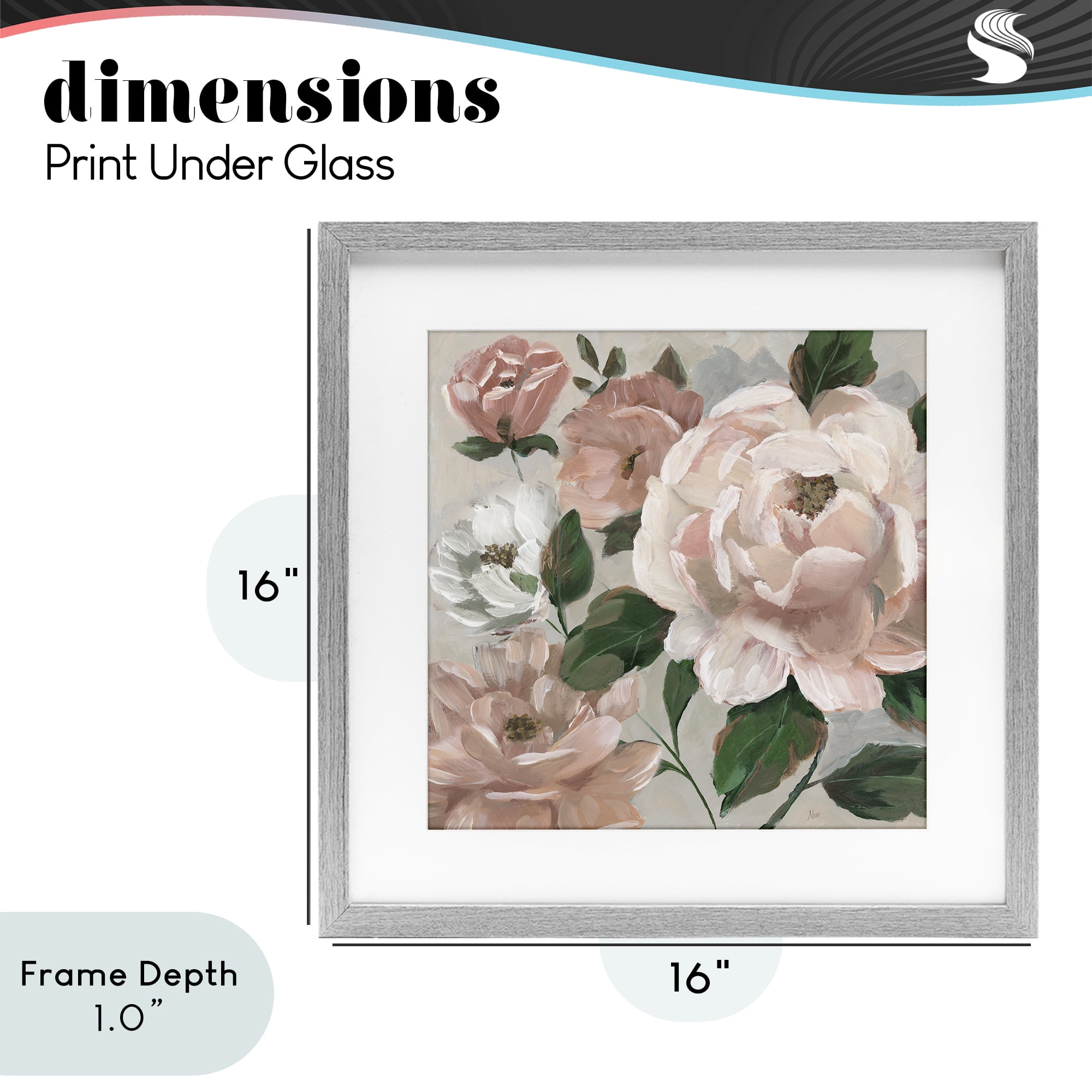 Stupell Industries Delicate Blush Peonies with Leaves Gray Framed Print Under Glass, design by Nan