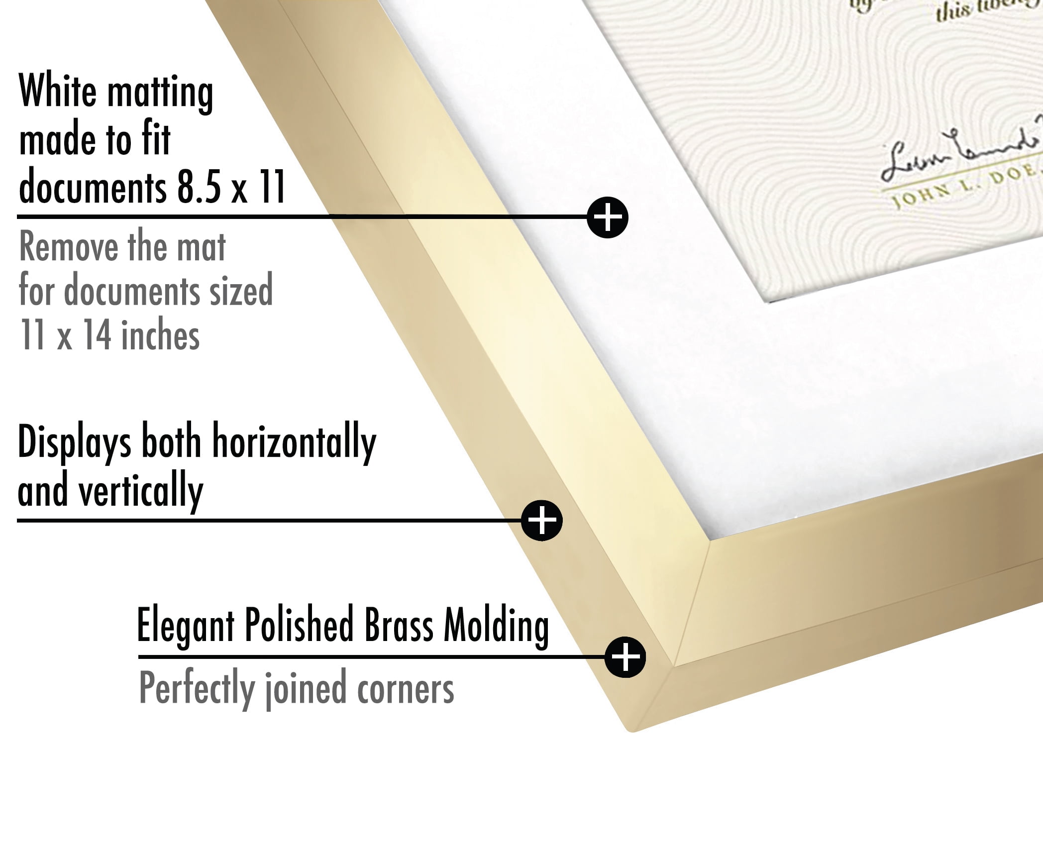 Americanflat 11x14 Diploma Frame with Mat for 8.5x11, MDF wood and shatter-resistant glass, Gold, 2 Pack