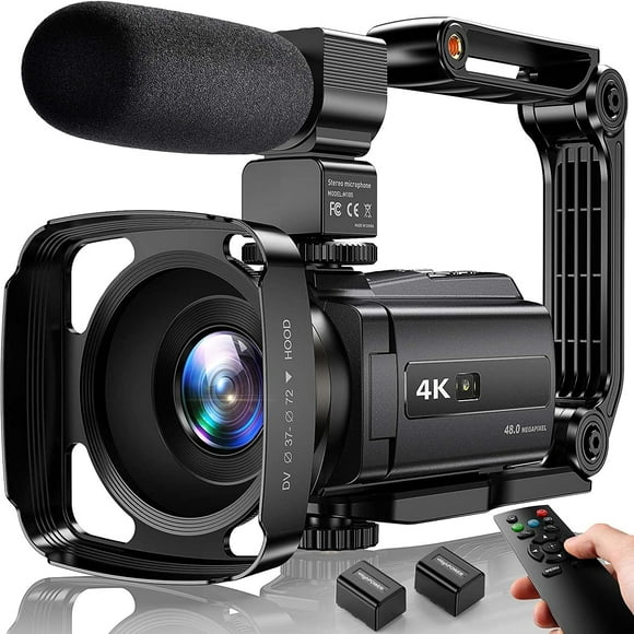 Caméra Vidéo 4K Caméscope 48MP UHD Wifi IR Vision Nocturne Caméra de Vlogging pour Youtube Enregistreur de Caméra à Écran Tactile Zoom Numérique 16X avec Microphone, Stabilisateur Portable, Pare-Soleil, Télécommande, 2 Piles