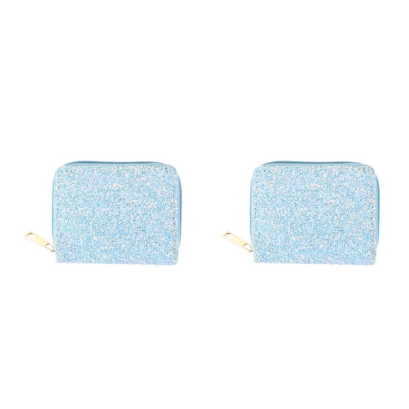 Set of 2 Small Zip Glitter Purse Bag Women's Zipper Wallet