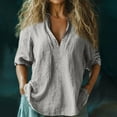 thumbnail image 2 of Outfmvch linen shirts for women elbow length tops for women gauze shirts for women t shirts for women womens blouses Baggy Cotton Linen Tops Stylish Print Blouse For V Neck T Shirt Gray XL, 2 of 3