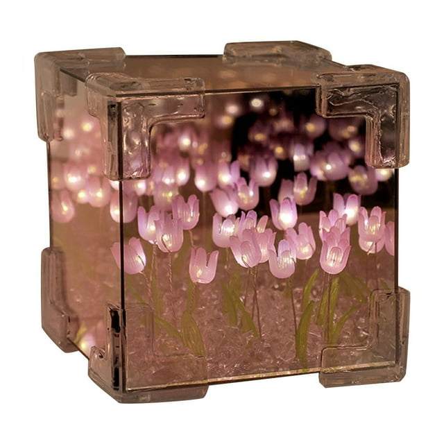 Lámpara de mesa con flores de tulipán, regalo para fiestas, espejo con tulipán artificial creativo DIY Violeta