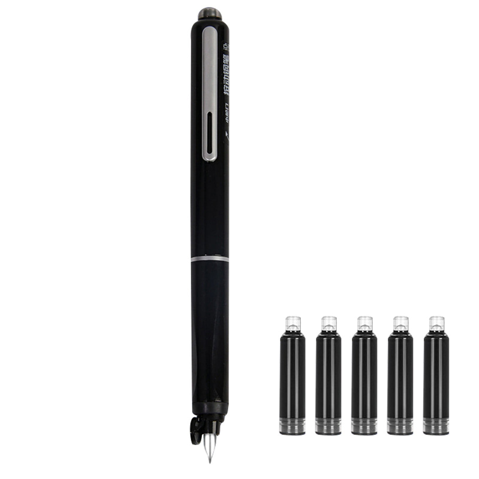 Slim Retractable Fountain Pen – Extra Fine Nib Black Ink Pen with 5 Cartridges – Smooth Writing for Sketching, Diary & Professional Signatures