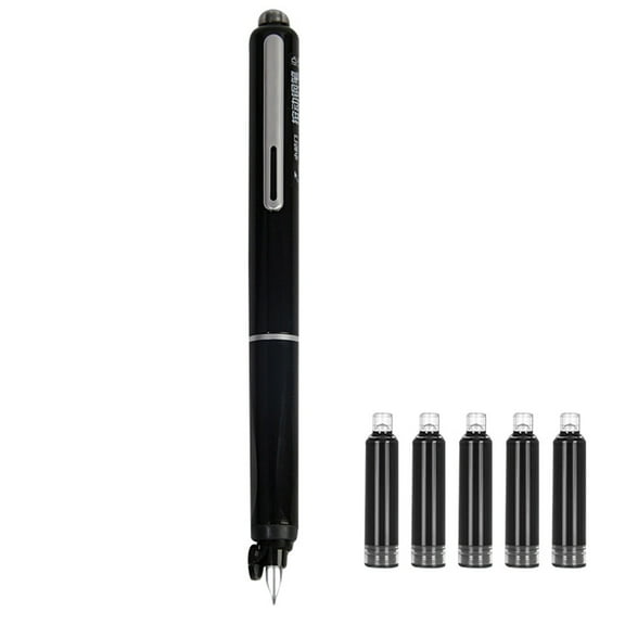 Retractable Fountain Pen Set – Medium Nib Signature Pen with 5 Black Ink Cartridges – Smooth No-Leak Writing for Office, Journaling & Calligraphy