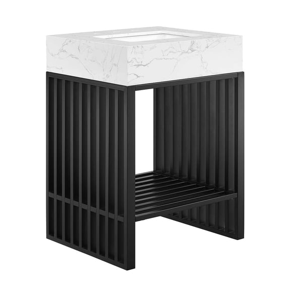Modway Gridiron 24" Modern Style Metal Bathroom Vanity in White/Black