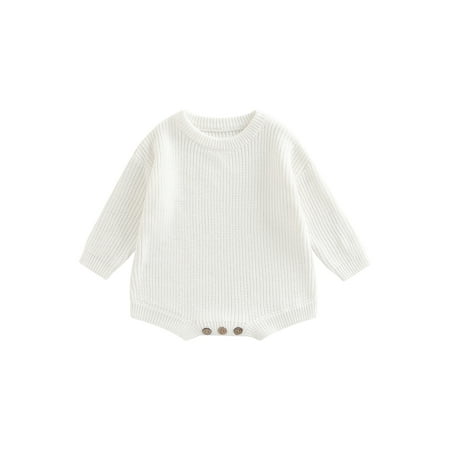 

sdghg Newborn Baby Romper Knitting Ribbed Surface Round Neck Long Sleeve Solid Color Crotch Button Bodysuit
