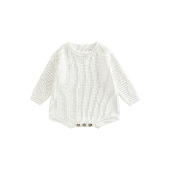 Sedceaty Newborn Baby Romper, Knitting Ribbed Surface Round Neck Long Sleeve Solid Color Crotch Button Bodysuit