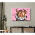 thumbnail image 2 of wall26 Canvas Print Wall Art Cartoon Style Tiger on Pink Background Graffiti &amp; Street Art Nature Illustrations Pop Art Animals Multicolor Dark for Living Room, Bedroom, Office - 16"x24", 2 of 5