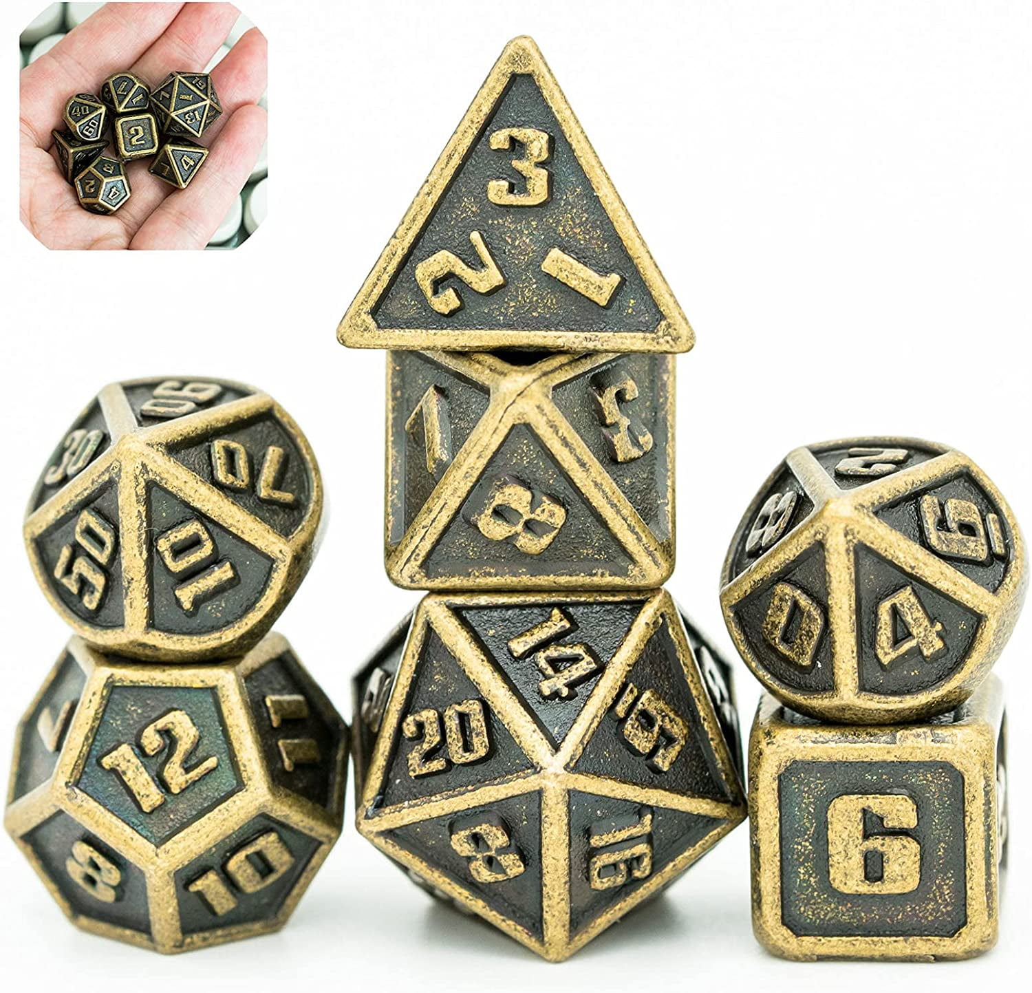 Cusdie Mini Metal DND Dice Set, 7Die 10MM Metal Polyhedral D&D Dice Setfor DND Dungeons and