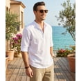 thumbnail image 5 of COOFANDY Men's Long Sleeve Cotton Linen Henley T-Shirt - Hippie Casual Beach Tee, 5 of 8