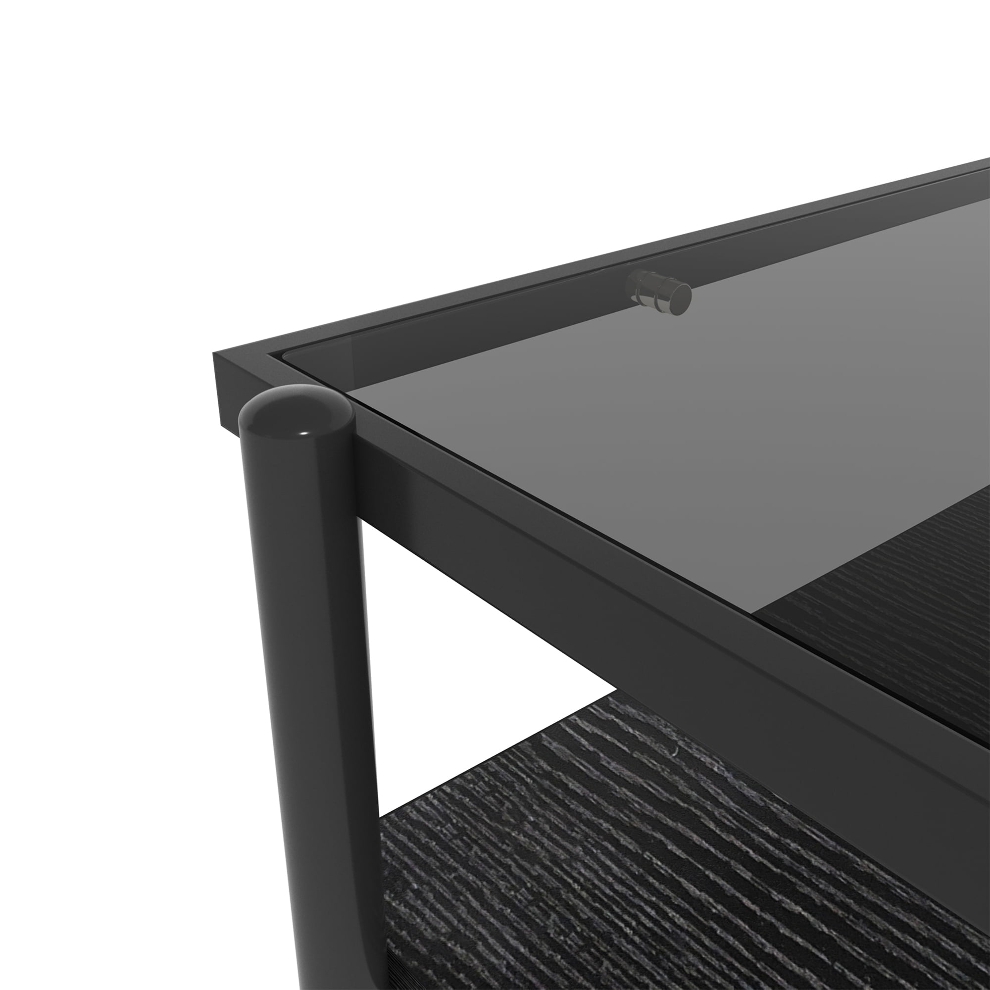 MAYEERTY Rectangle Coffee Table with Gray Tempered Glass Top and Black Legs