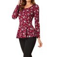 thumbnail image 5 of Allegra K Women's Printed Scoop Neck Long Sleeves Peplum Blouse, 5 of 7