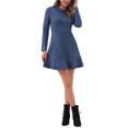 thumbnail image 2 of Vestido elegante de manga larga con volantes de ante sintético para mujer INSPIRE CHIC, cuello redondo, color azul oscuro, talla L, 2 of 6