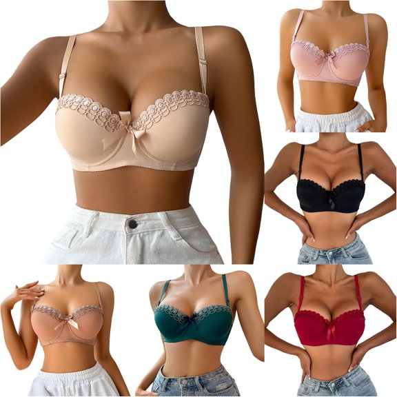 Vrotazzy Lace Underwire Push Up Bra Demi Cup Smooth T Shirt Bra for Women Comfortable Adjustable Straps French Full Coverage Front Closure V Racerback Plus Size Non Padded