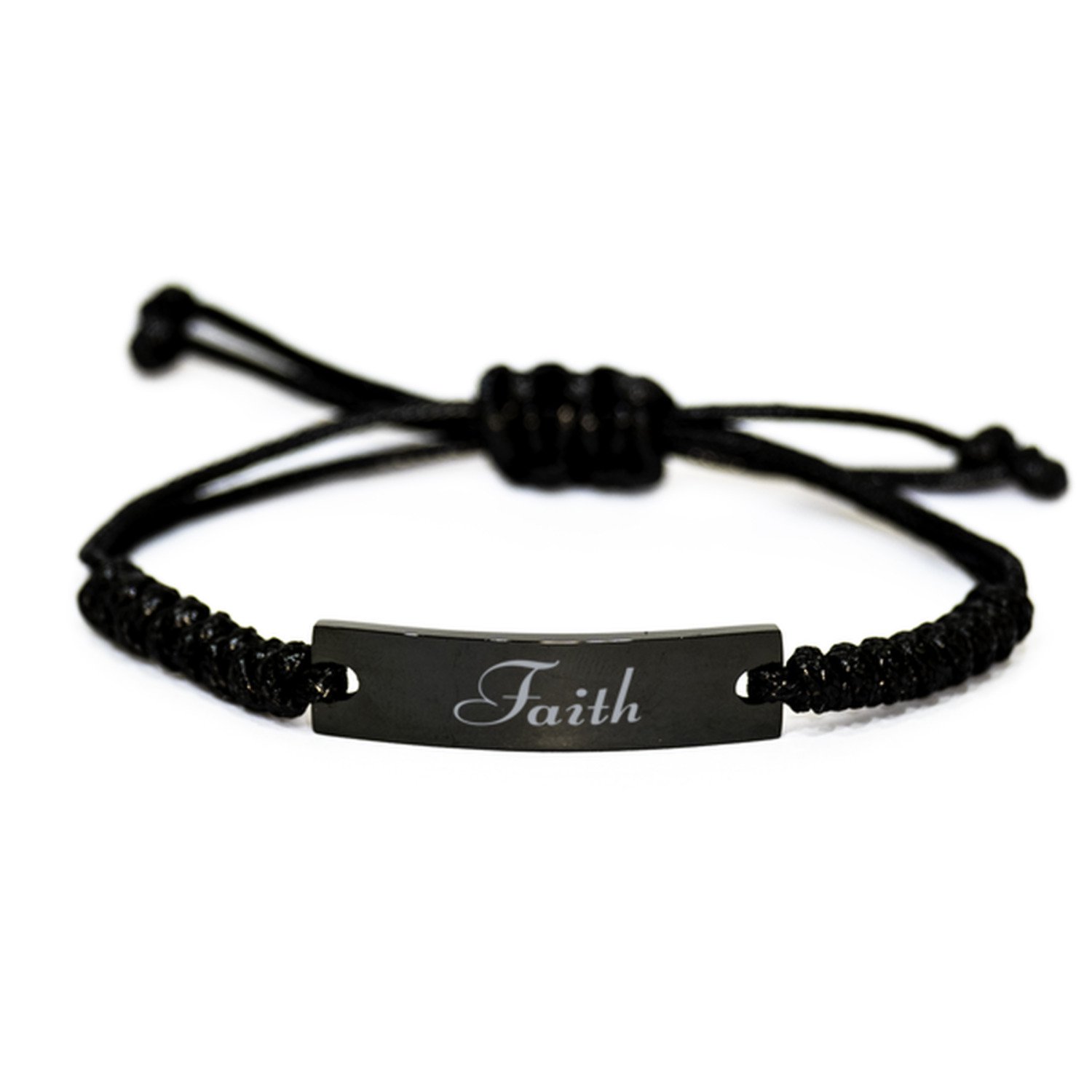Faith Bracelet Name Personalized Custom Black Rope Bar Bracelet