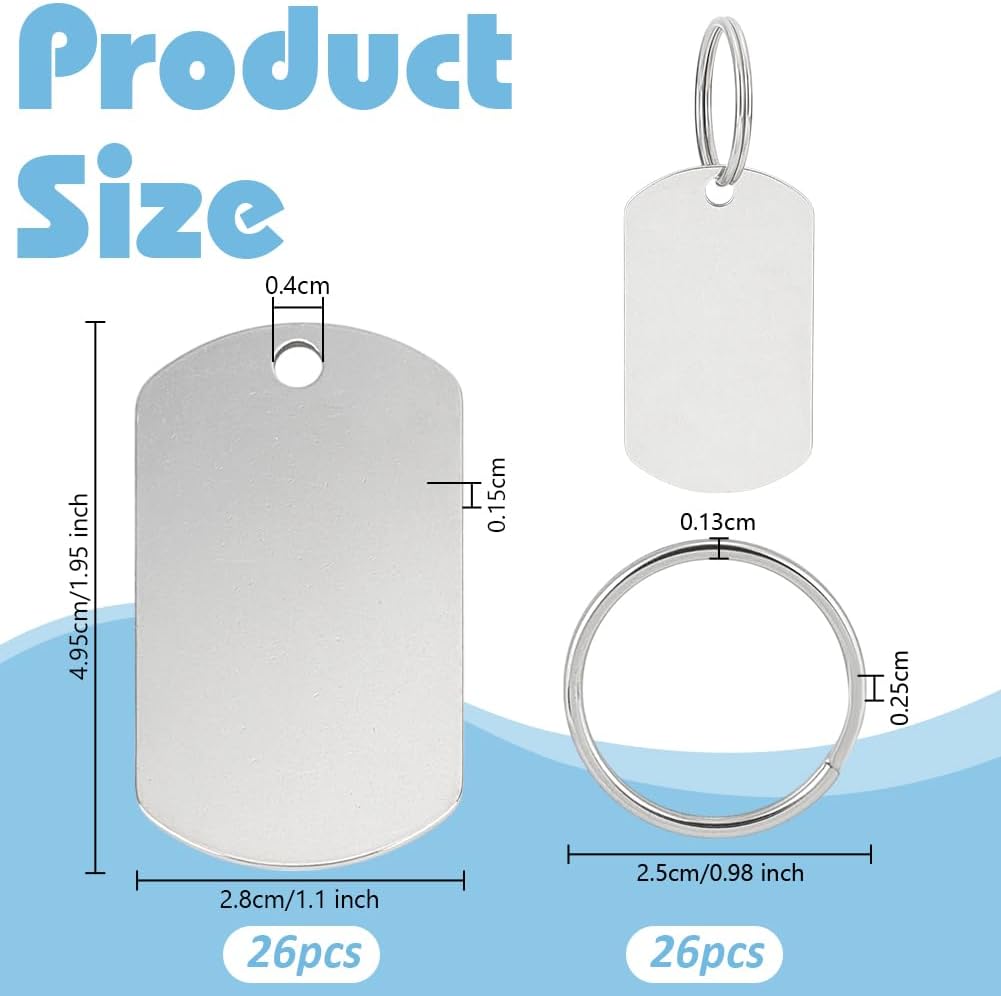 Metal Engraving Blanks Stainless Steel Stamping Blanks with Key Ring Round Blank Tags for DIY Crafts Necklace Making