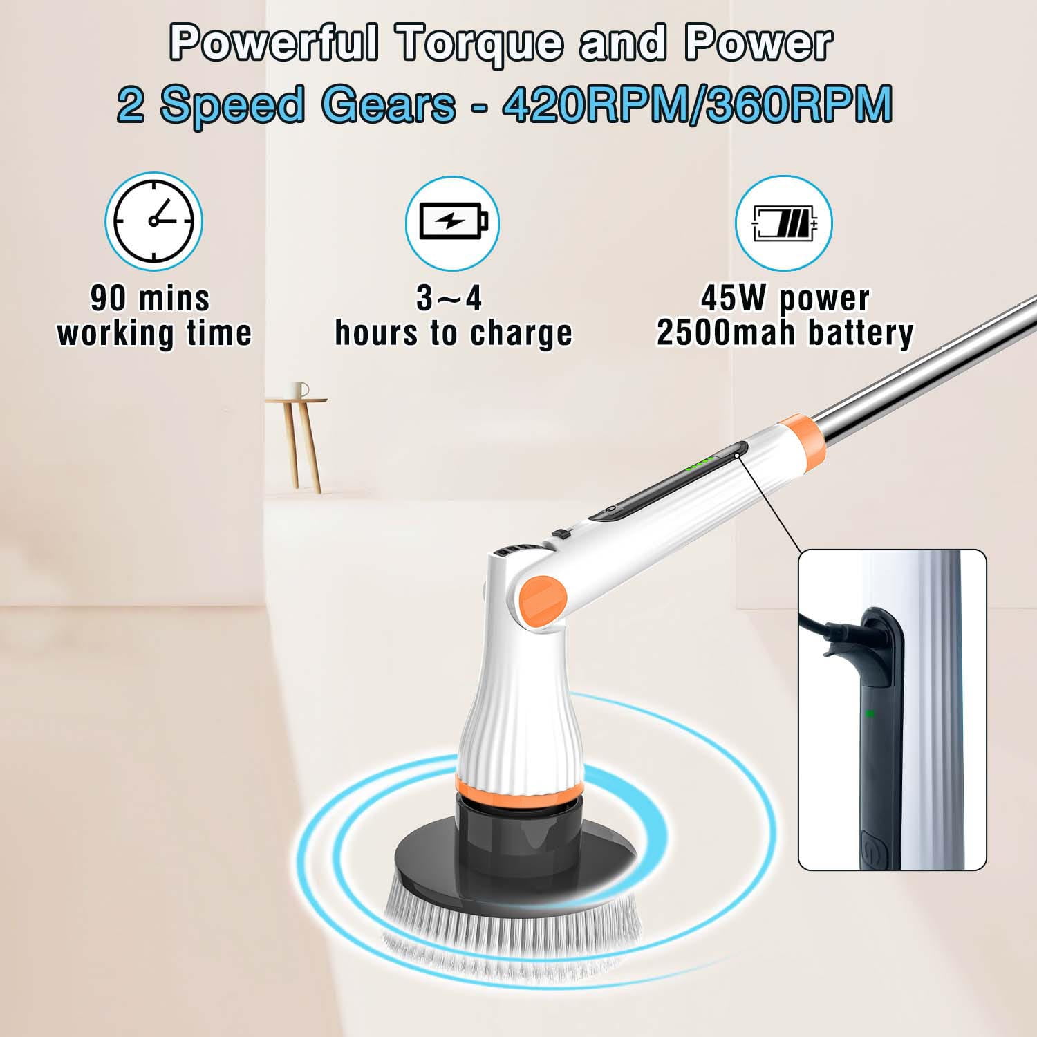 Electric Spin Scrubber Scrubs Brush, Aminleter 8 in 1 Replaceable Brush Heads Rechargeable Cleaning Brush, Bathroom Clean, Shower Scrubber, Cordless Scrubber For Tile, Floor, Tub