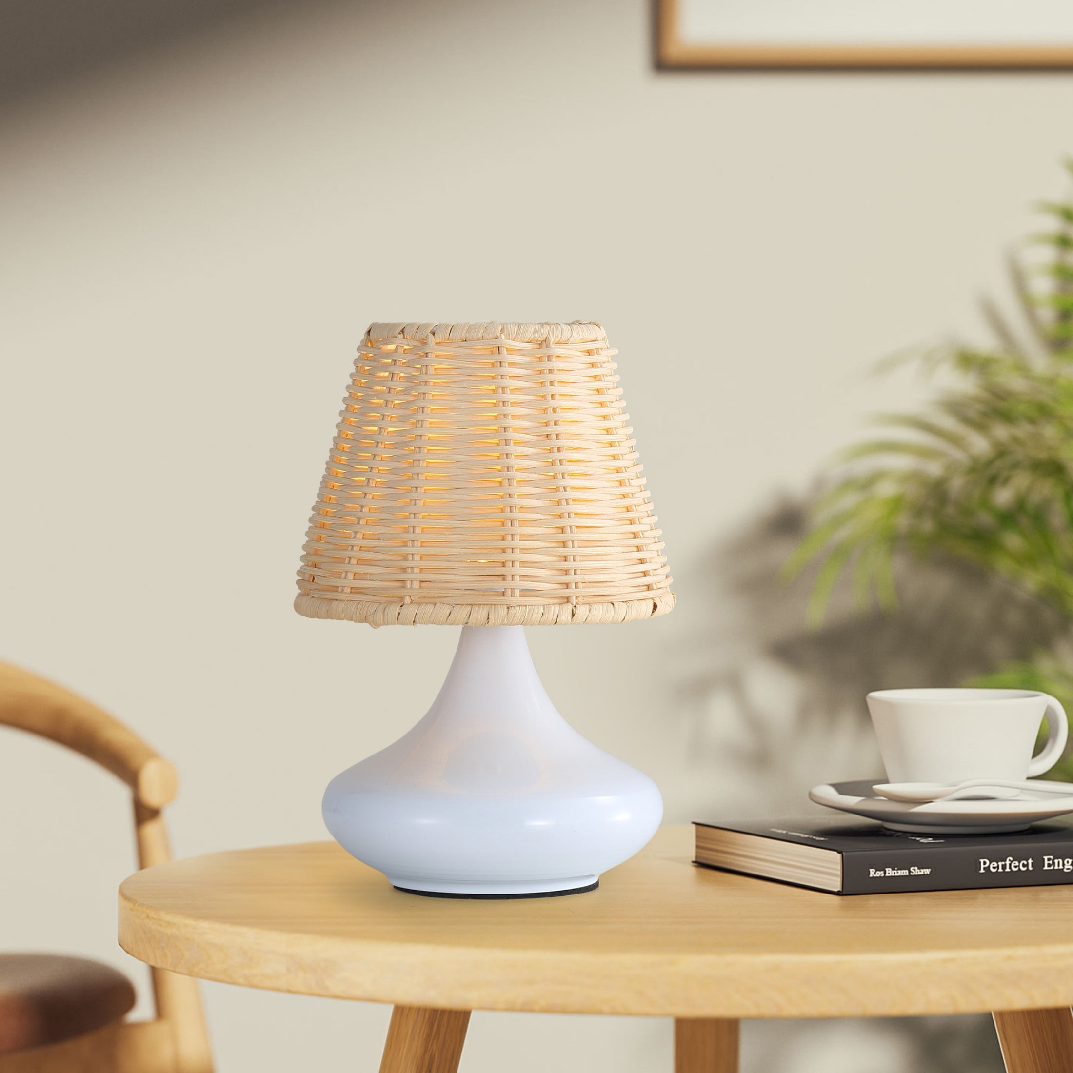 Sofucor LED Desk Lamp with USB Charging Port Bamboo-woven lampshade 3 Color  Home Office Desktop Lamp for Reading, Studying, Nail, College Dorm, White