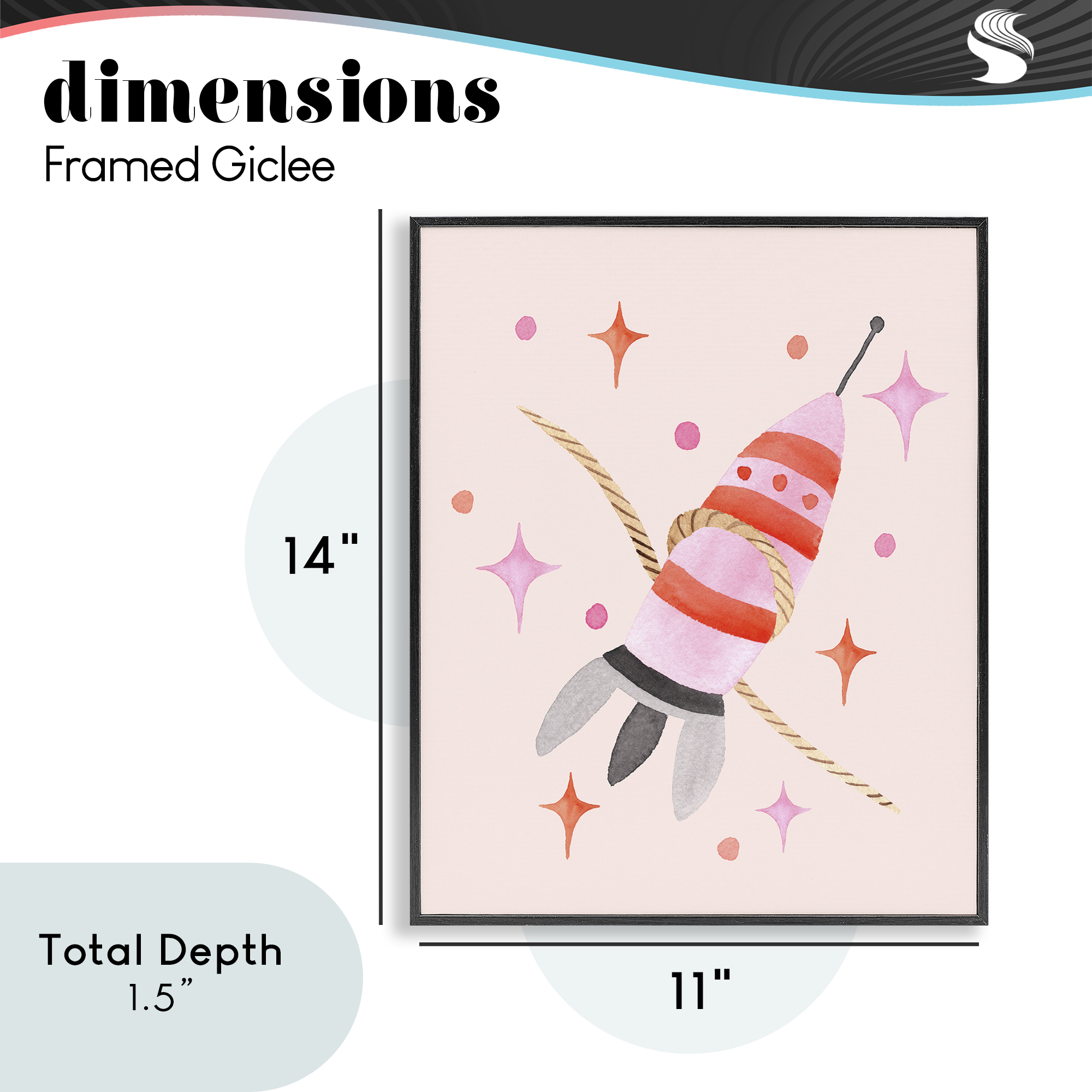 Spaceship with Lasso Black Framed Giclee Art, design by Nina Jacobs