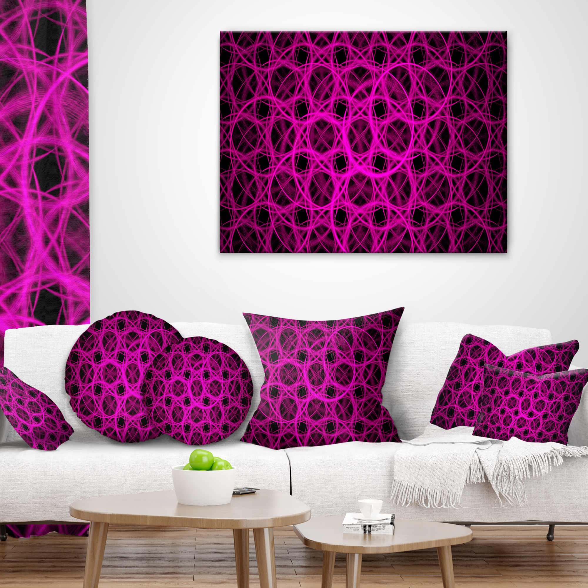 Designart Pink Unusual Fractal Metal Grill - Abstract Throw Pillow - 12x20