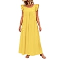thumbnail image 2 of ClodeEU Women's Round Neck Ruffle Cap Sleeve Maxi Dress, Casual Loose Fit Dress Yellow,Women's Plus XL, 2 of 8
