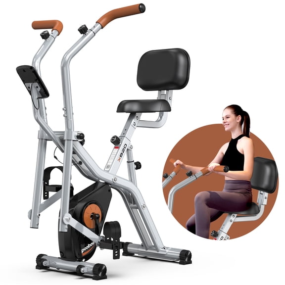 LNOW Magnetic Exercise Bike with Arm Exerciser for Seniors& Adult,Quiet Foldable Indoor Cycling Bike for Home Use
