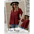 thumbnail image 6 of HUBERY Women Ruching Layered Hem V Neck Long Sleeve Elastic Cuff Solid Color Top, 6 of 7