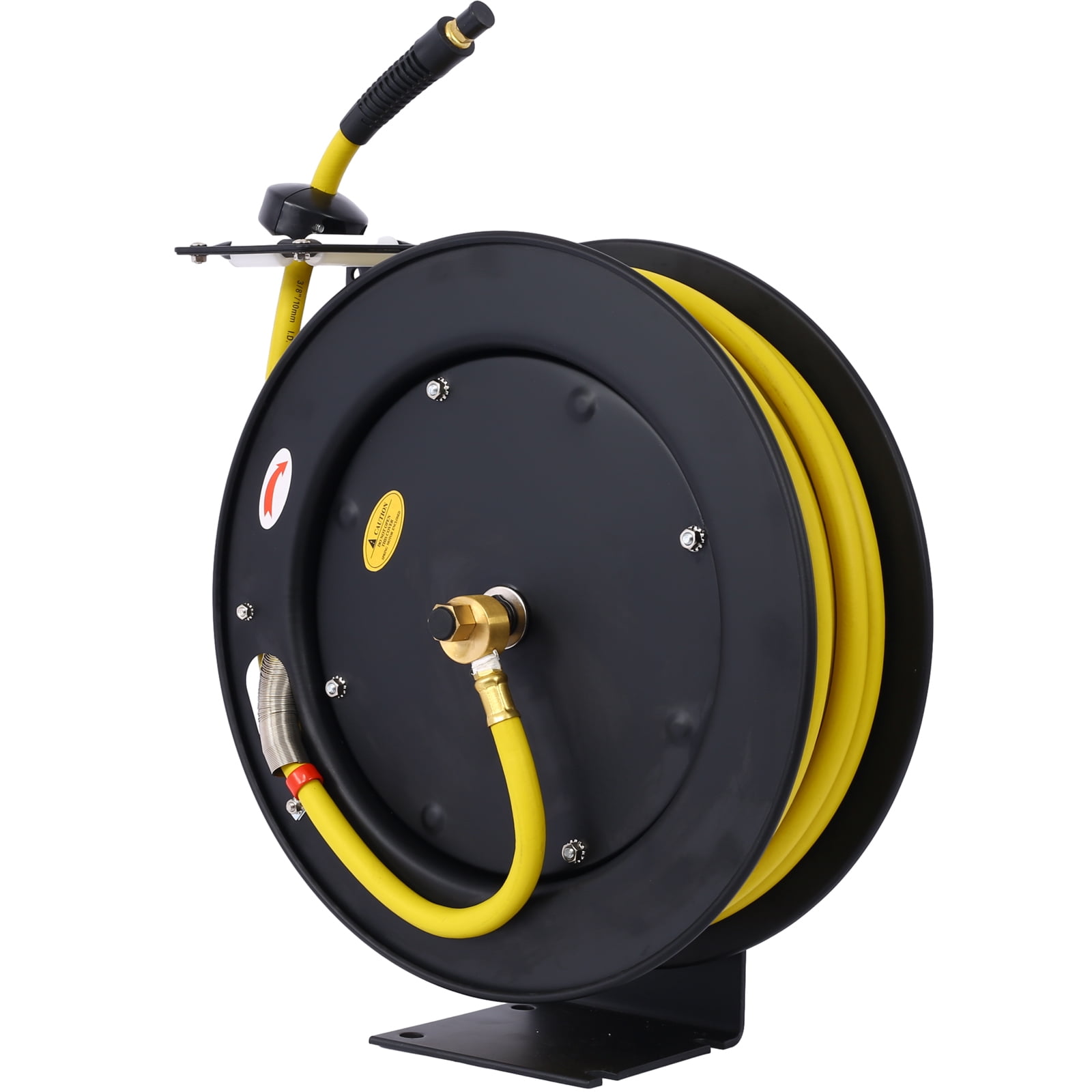Retractable Air Hose Reel With 3/8" Inch x 50' Ft,Heavy Duty Steel Hose Reel Auto Rewind Pneumatic,Industrial Grade Rubber Hose,300 PSI,Black