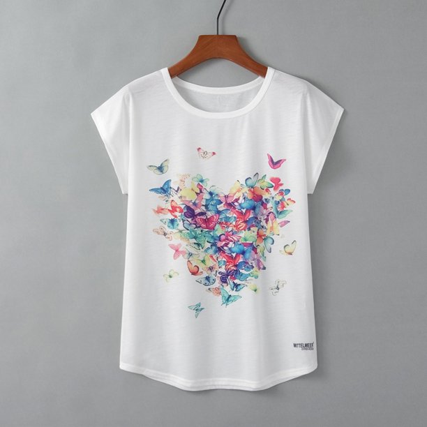 Puntoco Mujeres Casual Impresión Manga Corta O-cuello tops Camiseta Blusa tops Puntoco Puntoco-710