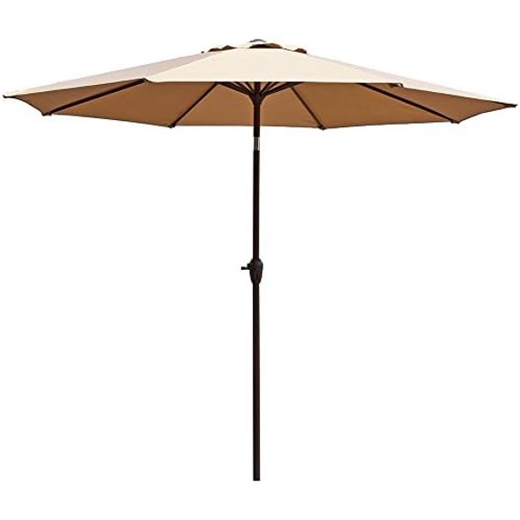 9 ft Outdoor Patio Umbrella Aluminum Table Market Umbrella Crank Lift Push  Tilt, Beige$$Garden & Patio