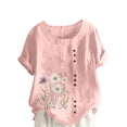 thumbnail image 2 of iHengLiXing Plus Size Spring Tops for Women 2025 Dressy Casual Women Casual And Linen Top Printed Short Sleeve Button Tunic T-shirt Blouse Pink S, 2 of 5