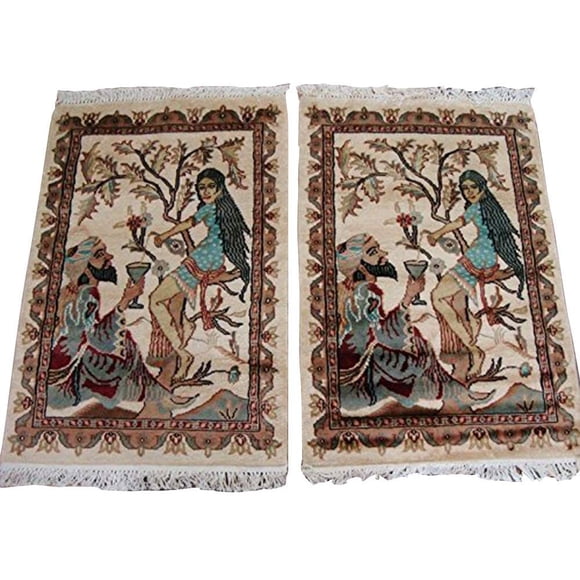 Wow King Umre Khayam Love Exclusive Designed Area Rugs Hand Knotted Wool Silk Carpet Pair (3 x 2)'