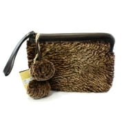 PATRICIA NASH NEW Brown Leather Shearling Cassini Wristlet Clutch