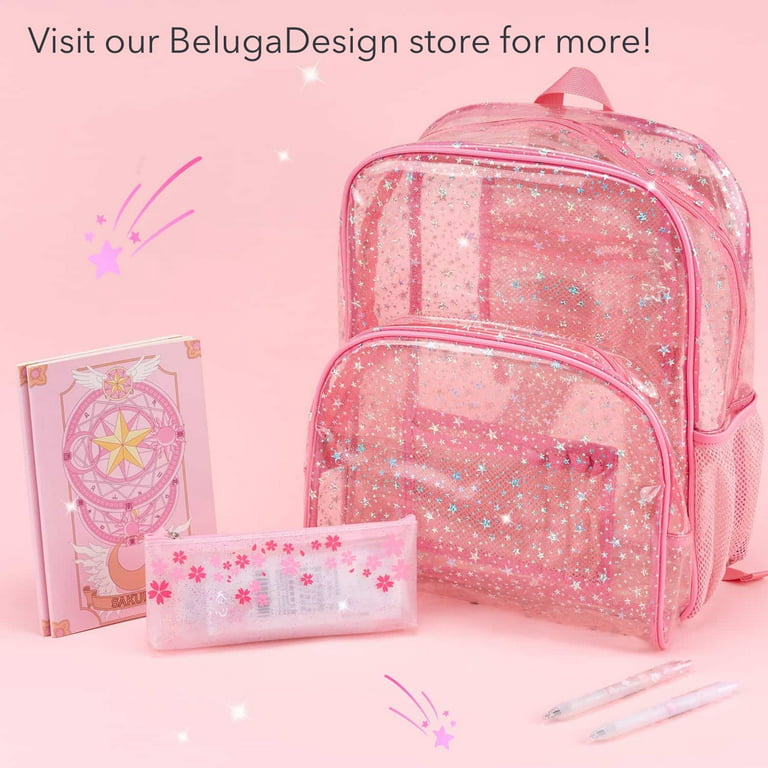 BelugaDesign Glitter Pink Clear Backpack - Kawaii Cute School Supplies for Girls & Women
