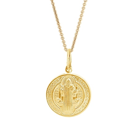Sterling Silver Gold Tone San Benito St Benedict Medal Pendant Necklace 15 mm 20 inches