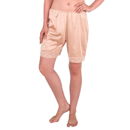 Under Moments Women s Classic Pettipants Bloomers Elastic Waist Nude shorts with Lace  Medium  Nude  18 Length