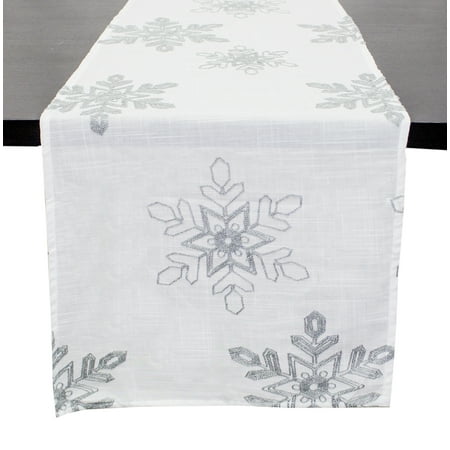 Designer Table Runner Holiday Nivalis Collection Snowflake Design Christmas Decorative Tablecloth - 3 Colors (Silver, 16