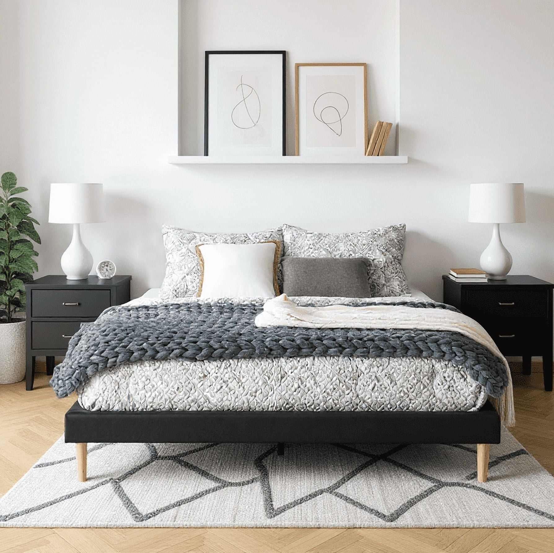 BRGMAUS QUEEN Size Faux Leather Platform Bed Frame - Waterproof & Easy Clean, Sturdy Solid Wood + 12 Slats + Center Support