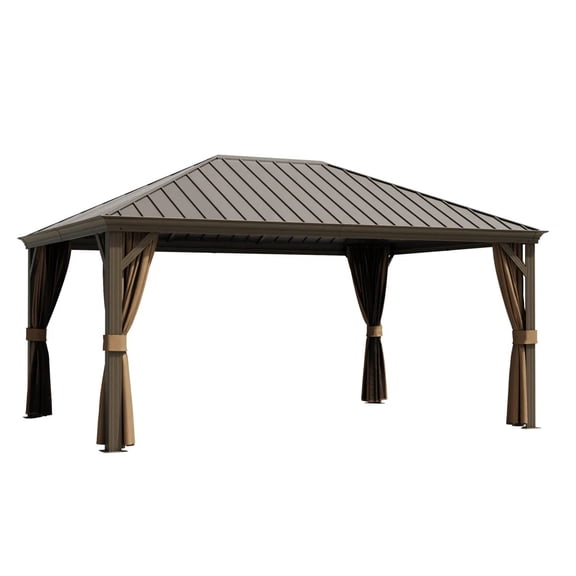 16 Ft. W x 12 Ft. D Aluminum Hardtop Gazebo with Single Roof, Curtains & Mosquito Netting